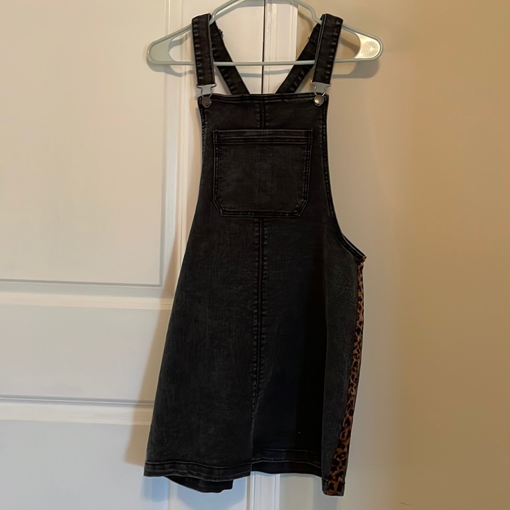 Tinsel Town black skirt overalls with leopard print detail on side - size M